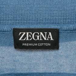 Pre Owned Z Zegna Blue Cotton Half Sleeve Polo T-Shirt L