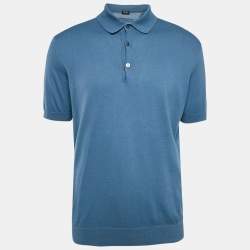 Pre Owned Z Zegna Blue Cotton Half Sleeve Polo T-Shirt L