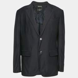 Zegna Navy Blue Wool Single Breasted Blazer L