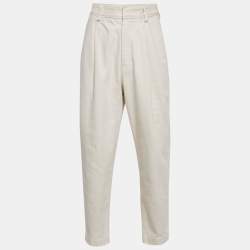Zegna Off-White Gabardine Cotton Pleated Pants M