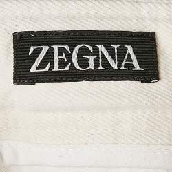 Zegna Off-White Gabardine Cotton Pleated Pants M