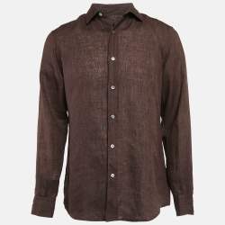 Z Zegna Brown Linen Comfortable Fit Shirt M