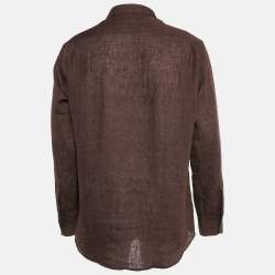 Z Zegna Brown Linen Comfortable Fit Shirt M