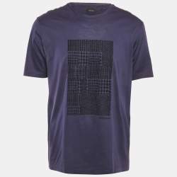 Pre Owned Z Zegna Blue Velvet Flocked Jersey T-Shirt L