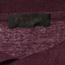 Pre Owned Z Zegna Burgundy Wool Knit Polo Sweater L