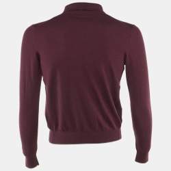Pre Owned Z Zegna Burgundy Wool Knit Polo Sweater L