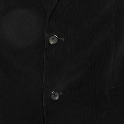 مملوكة مسبقًا جاکيت زد زينيا أسود كوردروي مديني بزرّين مقاس كبير جدًا - إكس لارج