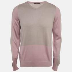 Pre Owned Z Zegna Purple/Grey Cotton Knit Crewneck Sweatshirt L