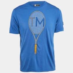 Pre Owned Z Zegna Techmerino Blue Racket Print Jersey T-Shirt M