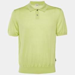 مملوكة مسبقًا Z Zegna Lime Yellow Wool Knit Polo T-Shirt L