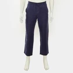 مملوكة مسبقًا Z Zegna Navy Blue Linen Straight Leg Pants S