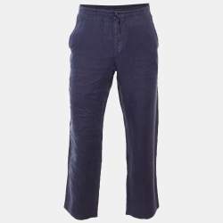 مملوكة مسبقًا Z Zegna Navy Blue Linen Straight Leg Pants S