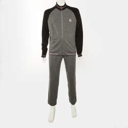 Pre Owned Z Zegna Grey & Black Wool Knit Track Jacket & Pants XL