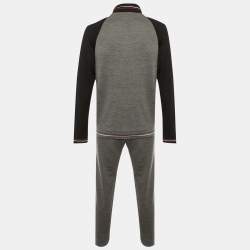 Pre Owned Z Zegna Grey & Black Wool Knit Track Jacket & Pants XL