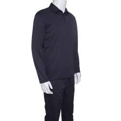 Pre Owned Z Zegna Dark Grey Techmerino Wool and Silk Jersey Long Sleeve Polo T-Shirt L