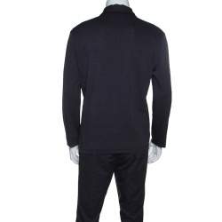 Pre Owned Z Zegna Dark Grey Techmerino Wool and Silk Jersey Long Sleeve Polo T-Shirt L