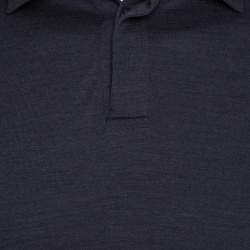 Pre Owned Z Zegna Dark Grey Techmerino Wool and Silk Jersey Long Sleeve Polo T-Shirt L