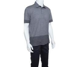 Pre Owned Z Zegna Techmerino Grey Contrast Trim Polo T-Shirt L