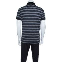 Pre Owned Z Zegna Grey Striped Knit Geometric Pattern Short Sleeve Polo T-Shirt L