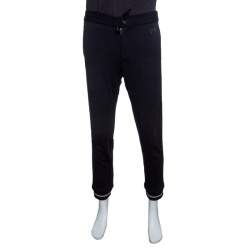 Pre Owned Z Zegna Techmerino Navy Blue Wool Contrast Striped Jogger Trousers M
