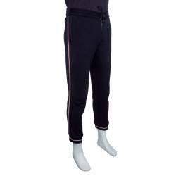 Pre Owned Z Zegna Techmerino Navy Blue Wool Contrast Striped Jogger Trousers M