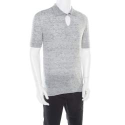 Z Zegna Grey Marled Keyhole Detail Short Sleeve T-Shirt L