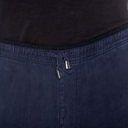 Z Zegna Blue Linen Drawstring Waist Relaxed Fit Trousers M