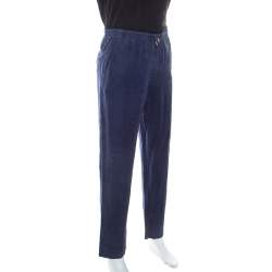 Z Zegna Blue Linen Drawstring Waist Relaxed Fit Trousers M