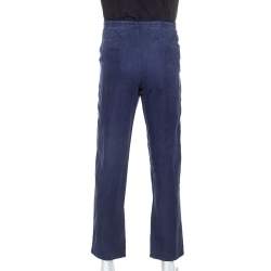 Z Zegna Blue Linen Drawstring Waist Relaxed Fit Trousers M