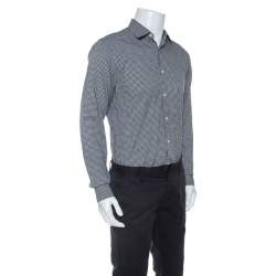 Pre Owned Z Zegna Monochrome Cotton Patterned Jacquard Slim Fit Shirt M