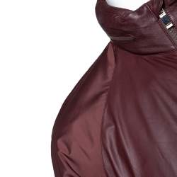 Pre Owned Z Zegna Maroon Leather Hood Detail Zip Front Jacket M