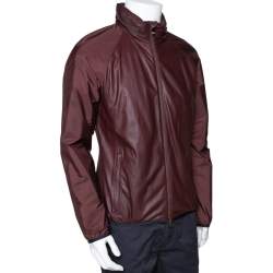 Pre Owned Z Zegna Maroon Leather Hood Detail Zip Front Jacket M