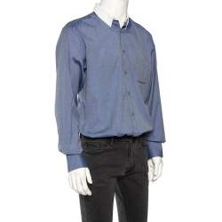 Z Zegna Blue Cotton Contrast Collar City Shirt L