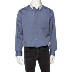 Z Zegna Blue Cotton Contrast Collar City Shirt L