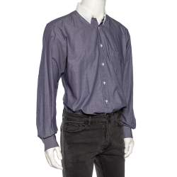 Pre Owned Z Zegna Ink Blue Cotton Contrast Collar City Shirt L