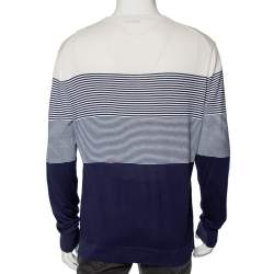 Pre Owned Z Zegna Navy Blue Striped Silk Knit Long Sleeve Sweater XXL