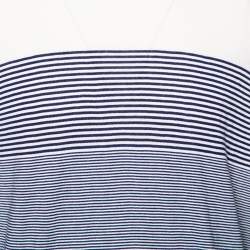 Pre Owned Z Zegna Navy Blue Striped Silk Knit Long Sleeve Sweater XXL