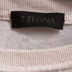 Pre Owned Z Zegna Navy Blue Striped Silk Knit Long Sleeve Sweater XXL