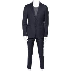 Z Zegna Nay Blue Patterned Wool Drop 8 Suit L