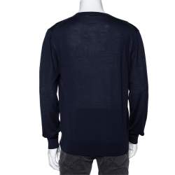 Z Zegna Navy Blue Wool V-Neck Long Sleeve Jumper L
