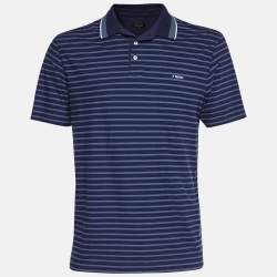 Z Zegna Blue Stripped Cotton Polo T-Shirt XL