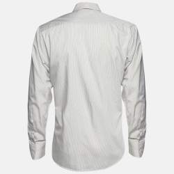 Pre Owned Z Zegna Beige Striped Embroidered Long Sleeve Shirt M