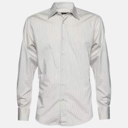 Pre Owned Z Zegna Beige Striped Embroidered Long Sleeve Shirt M