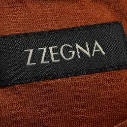 Pre Owned Z Zegna Brown Jersey Logo Print Crew Neck T-Shirt S