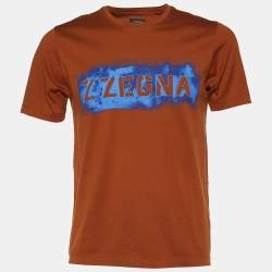 Pre Owned Z Zegna Brown Jersey Logo Print Crew Neck T-Shirt S