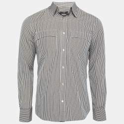 Z Zegna Brown Checkered Cotton Button-Front Shirt M   