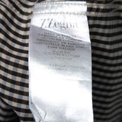 Z Zegna Brown Checkered Cotton Button-Front Shirt M   