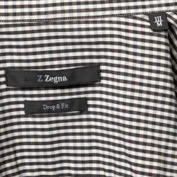 Z Zegna Brown Checkered Cotton Button-Front Shirt M   