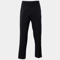 Z Zegna Black Wool Side Trim Detail Straight Leg Pants M