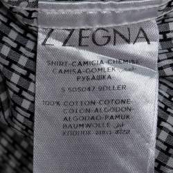 Z Zegna Black Checked Cotton Button Front Slim Fit Shirt L